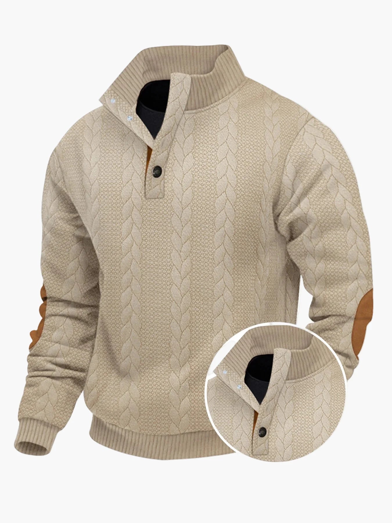 Herren Strickpullover mit Stehkragen und Ellenbogenpatches – Modernes Freizeitdesign für Outdoor und Alltag