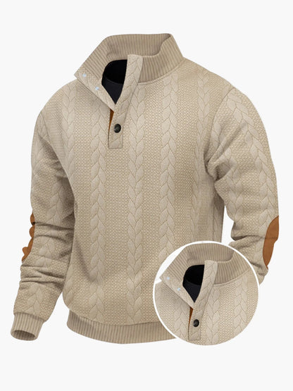 Herren Strickpullover mit Stehkragen und Ellenbogenpatches – Modernes Freizeitdesign für Outdoor und Alltag