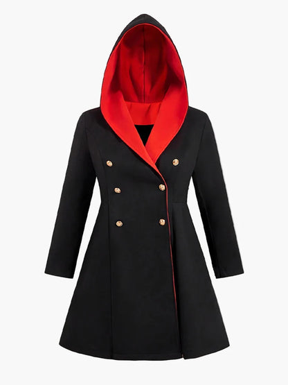 Damen Kapuzenmantel im Vintage-Stil mit doppellagiger Knopfleiste – Eleganter Wintermantel für Alltag und besondere Anlässe