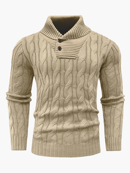 Herren Strickpullover mit Schalkragen und Knopfleiste – Stilvoller, warmer Winterpullover im Zopfmuster für Freizeit und Büro