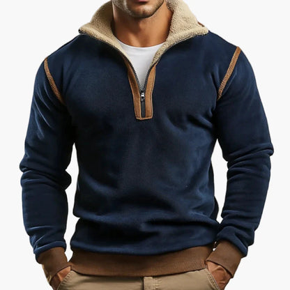 Herren Vintage Patchwork Fleece Sweatshirt mit Stehkragen und Reißverschluss – Retro Style für Herbst und Winter