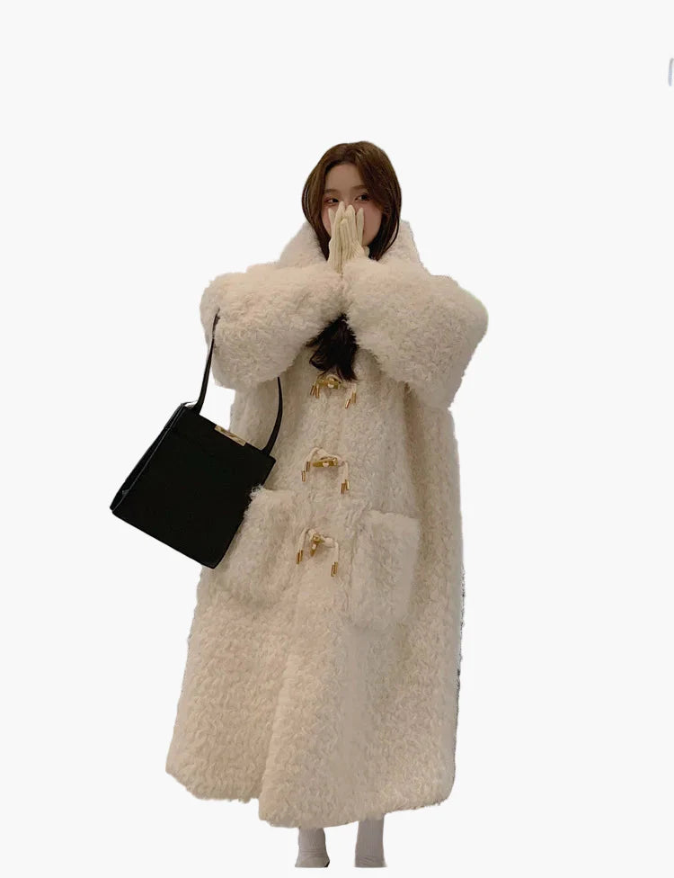 Damen Oversize Teddy Mantel mit Kapuze – Wintermode, Elegant und Warm