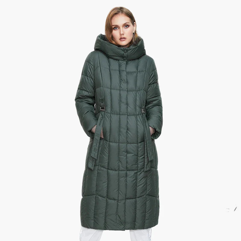 Damen Winter Steppmantel mit Kapuze – Modischer langer Outdoor Mantel für kalte Tage