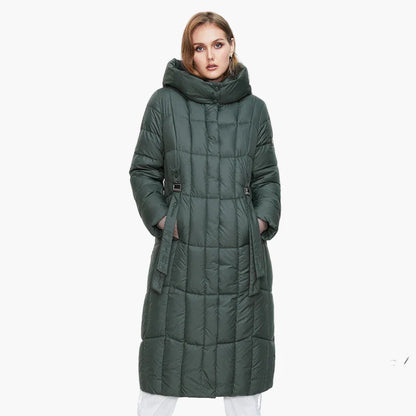 Damen Winter Steppmantel mit Kapuze – Modischer langer Outdoor Mantel für kalte Tage