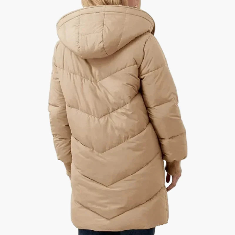 Damen Winter Steppmantel mit Kapuze und Teddyfutter – Langer, warmer Outdoor-Mantel für kalte Tage