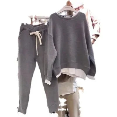 Damen Plus Size Freizeit Zweiteiler Set mit Fleece-Innenfutter – Bequemes Sweatshirt und Jogginghose, Lässig und Warm für Herbst & Winter