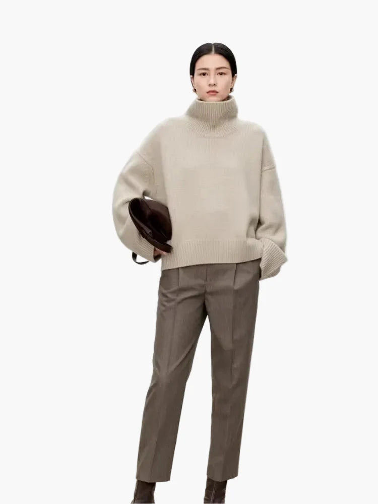 Damen Oversize Rollkragenpullover – Stilvoller, bequemer Strick für Alltag und Büro