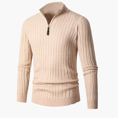 Herren Strickpullover mit halbem Reißverschluss – Eleganter Rippstrick für Business & Freizeit