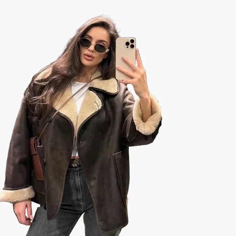 Damen Oversize Shearling Jacke für Herbst & Winter – Modischer Streetwear-Look