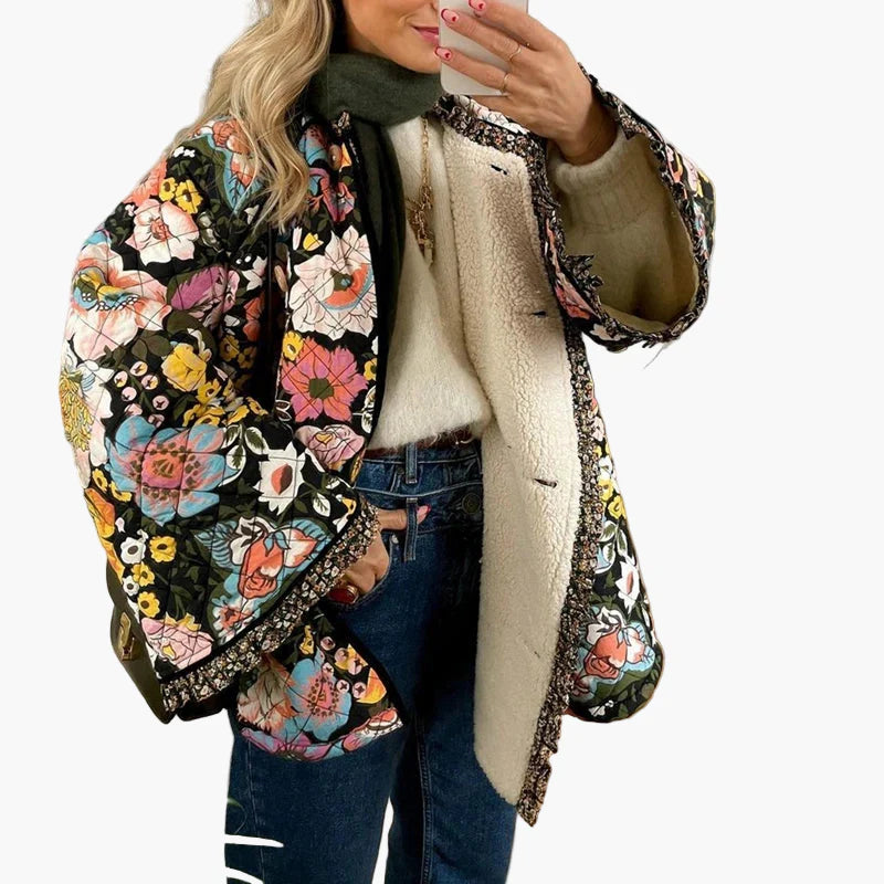 Damen Steppjacke im Vintage-Blumenmuster – Lässiger Boho-Style für Frühling und Sommer