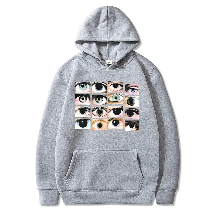 Eva – Damen Langarm Streetwear Hoodie Sweatshirt mit Augen-Print Harajuku Pullover Herbst Lässiger Kapuzenpulli