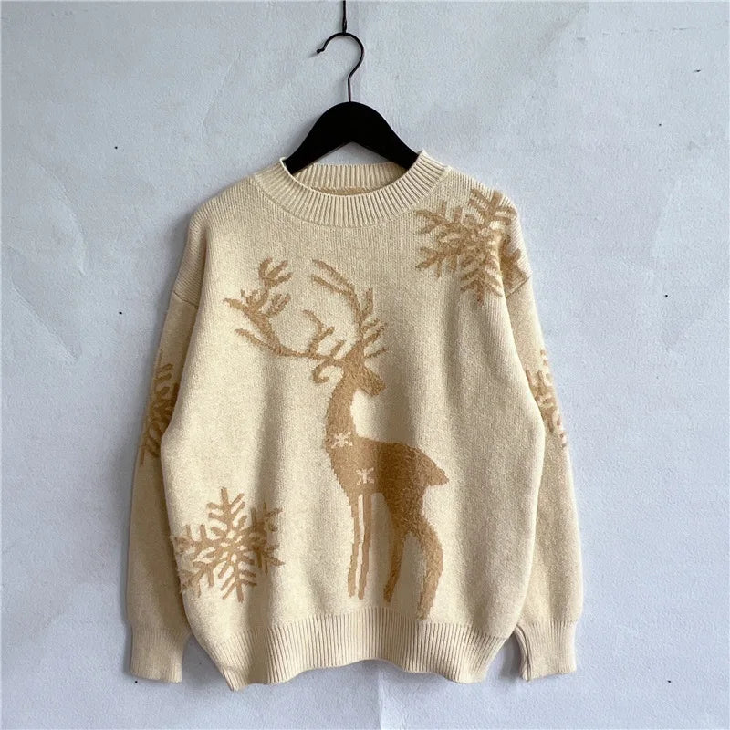 Elise - Hässlicher Weihnachtspulli - Weicher Strickpullover mit Rentier- und Schneemuster