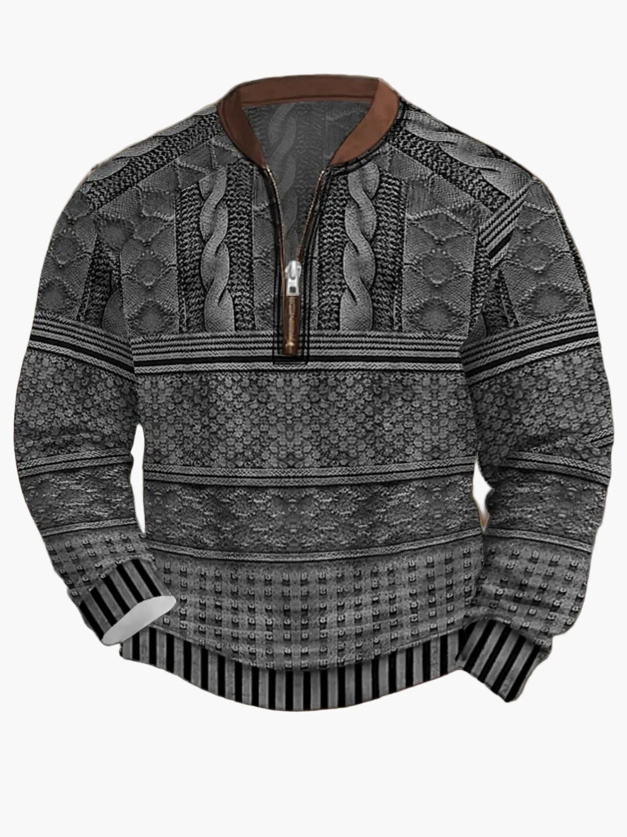 Herren Pullover mit Reißverschluss – Streetstyle, Modernes Digitaldruck-Design, Ideal für Frühling & Herbst