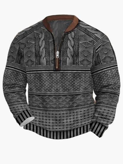 Herren Pullover mit Reißverschluss – Streetstyle, Modernes Digitaldruck-Design, Ideal für Frühling & Herbst