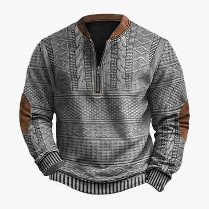 Herren Sweatshirt Halb-Zipper mit Zopfmuster und Patchwork – Casual Outdoor Pullover für Herbst und Winter
