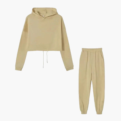Damen Zweiteiliges Lounge-Set – Modisches Cropped Hoodie und Jogginghose, Bequemes Freizeit-Outfit