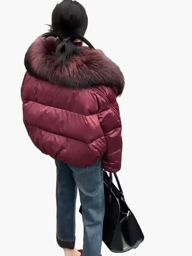 Damen Winter Daunenjacke mit Kapuze und Fellkragen – Modische Steppjacke für Alltag und Outdoor