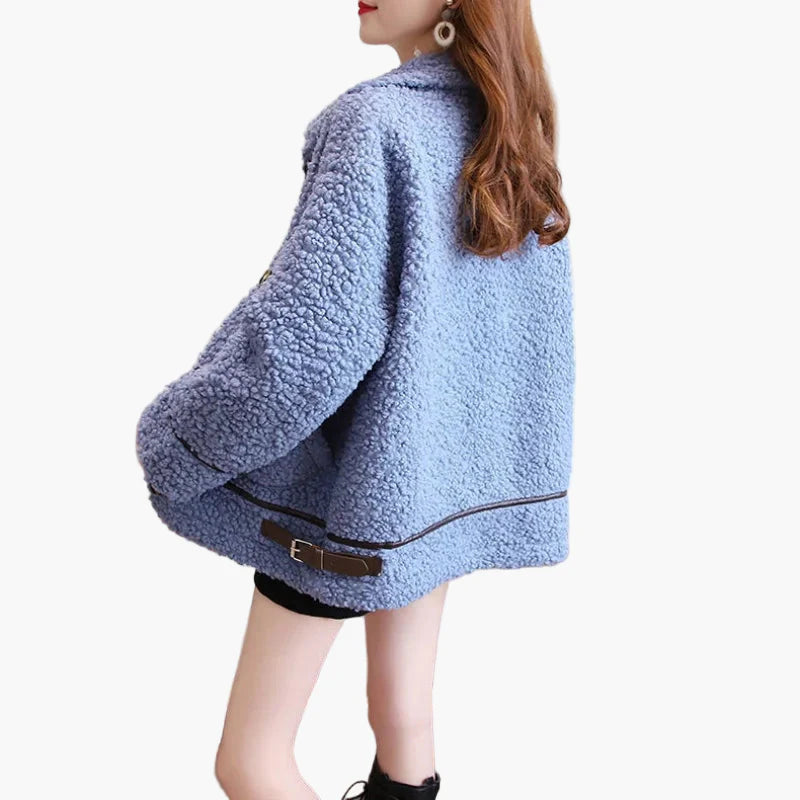 Damen Teddyfell Jacke Kuschelig Warm Freizeit Übergangsjacke Vintage Stil