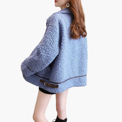 Damen Teddyfell Jacke Kuschelig Warm Freizeit Übergangsjacke Vintage Stil