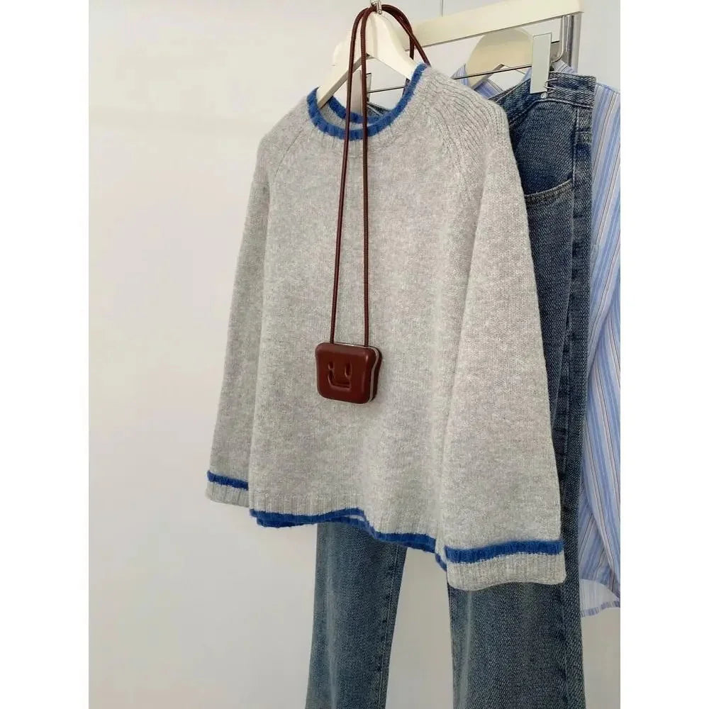 Damen Strickpullover mit Rundhalsausschnitt und asymmetrischem Saum – Bequemer Herbstpullover für Alltag und Freizeit