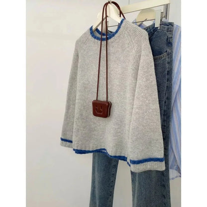 Damen Strickpullover mit Rundhalsausschnitt und asymmetrischem Saum – Bequemer Herbstpullover für Alltag und Freizeit