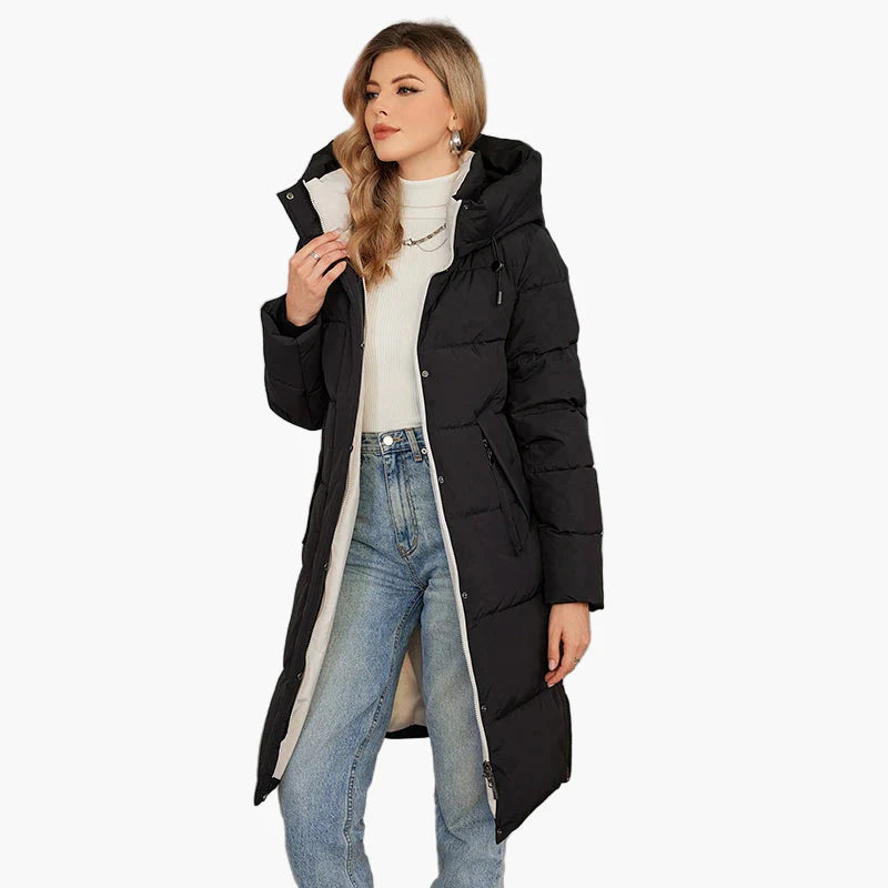 Damen Winter Steppmantel mit Kapuze – Langer, warmer Outdoor-Parka für Alltag & Freizeit