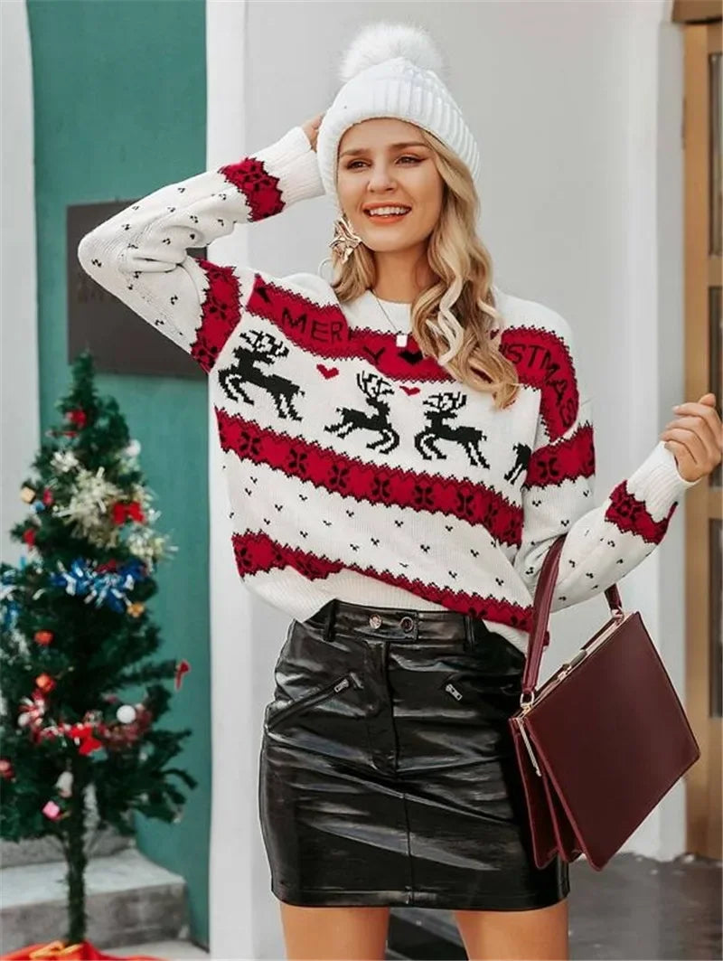 Emma – Hässlicher Weihnachtspulli – Lockerer Strickpullover mit Rentier-Jacquard-Motiv