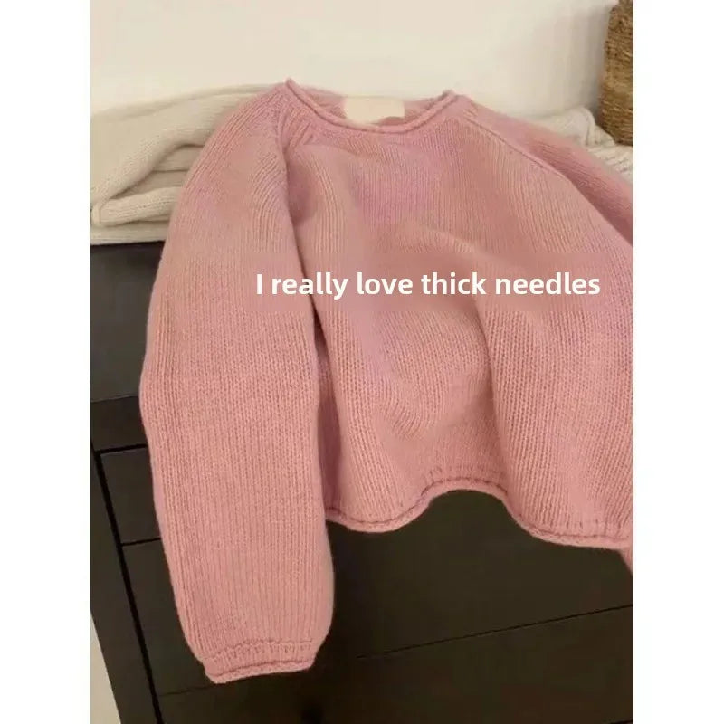 Damen Strickpullover Lockerer Schnitt Französischer Stil – Modischer Freizeit-Sweater für Alltag & Büro