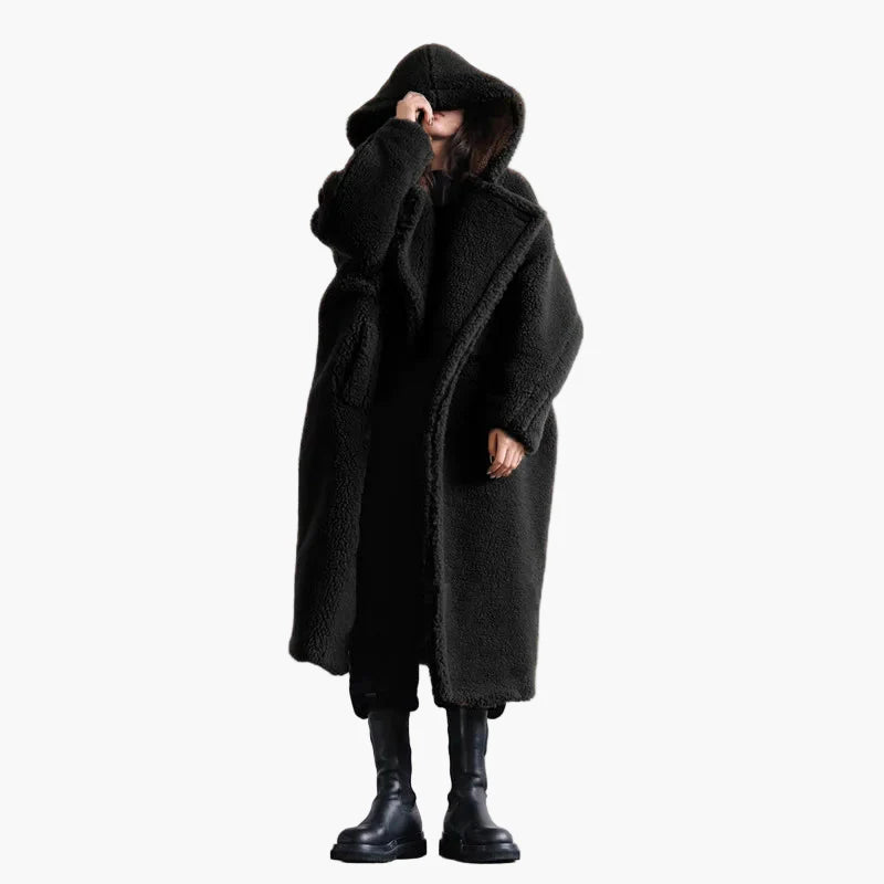 Damen Oversize Teddy Mantel mit Kapuze – Modischer Wintermantel für Alltag & Streetstyle