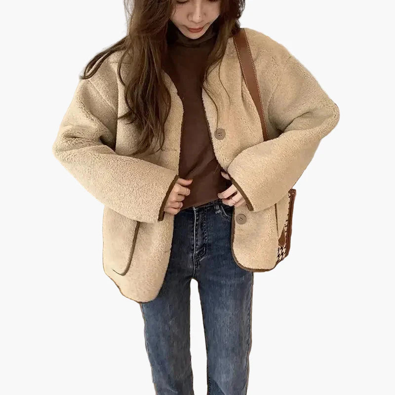 Damen Teddy-Fleece Oversize Jacke – Lässiger Herbst & Winter Streetstyle