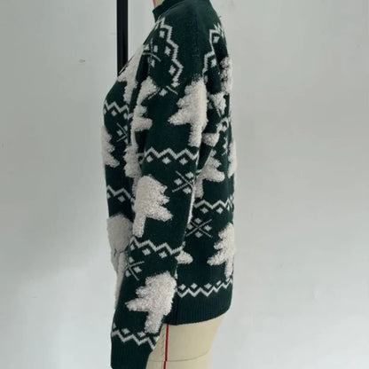 Birgit - Hässlicher Weihnachtspulli - Gestrickter Pullover mit 3D-Weihnachtsbaum-Print