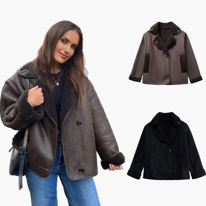 Damen Oversize Shearling Jacke für Herbst & Winter – Modischer Streetwear-Look