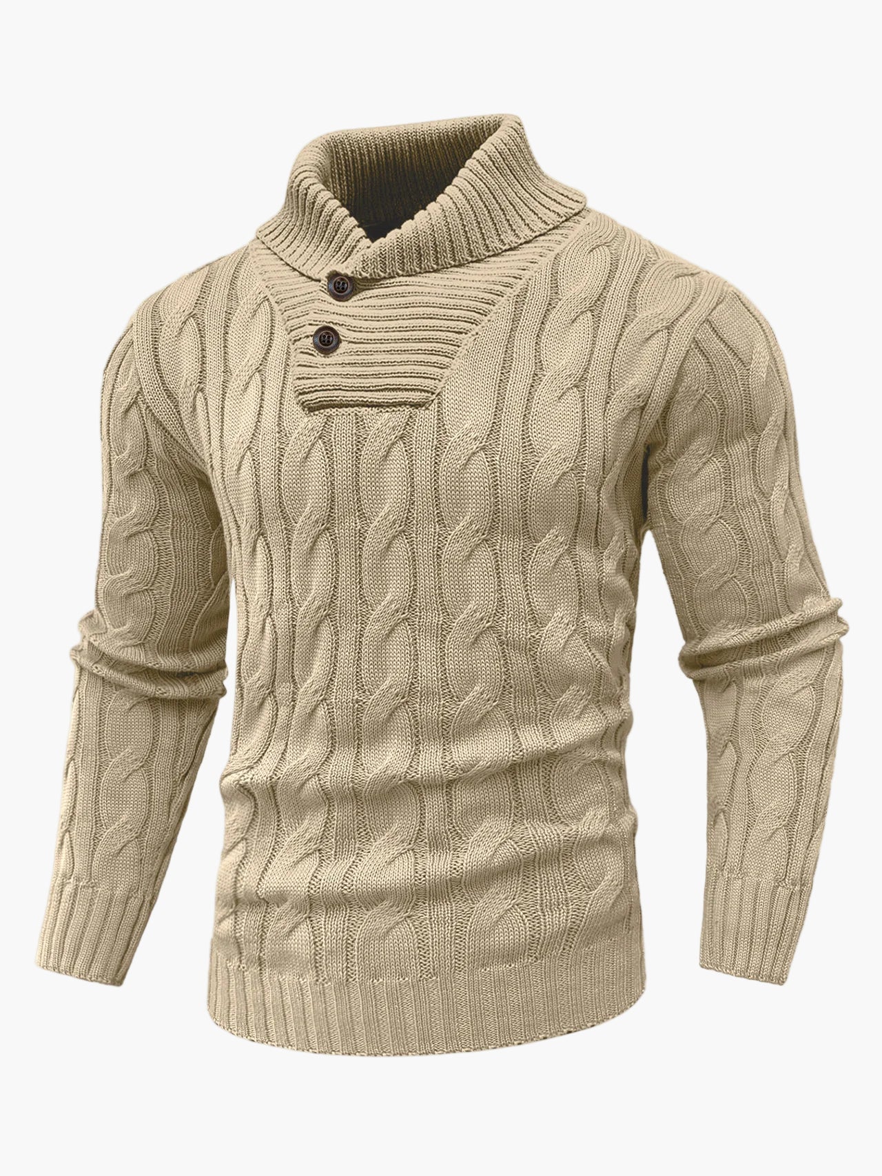 Herren Strickpullover mit Schalkragen und Knopfleiste – Stilvoller, warmer Winterpullover im Zopfmuster für Freizeit und Büro