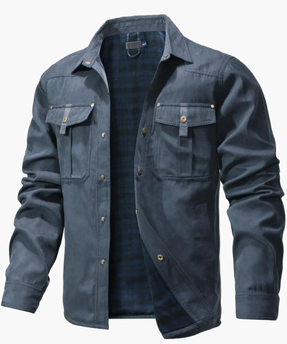 Herren Outdoor Freizeit Flanellgefüttertes Overshirt im Western Cowboy Stil – Freizeitjacke mit Druckknöpfen für Alltag und Abenteuer