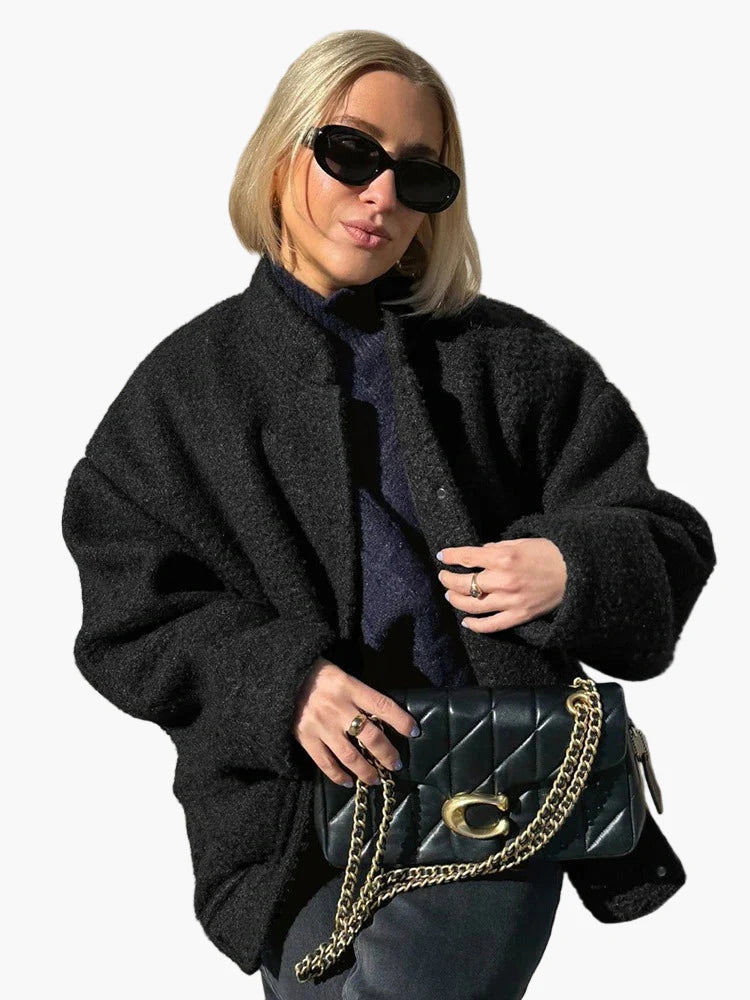 Damen Oversize Teddy Bomberjacke – Trendige Übergangsjacke für Alltag und Freizeit