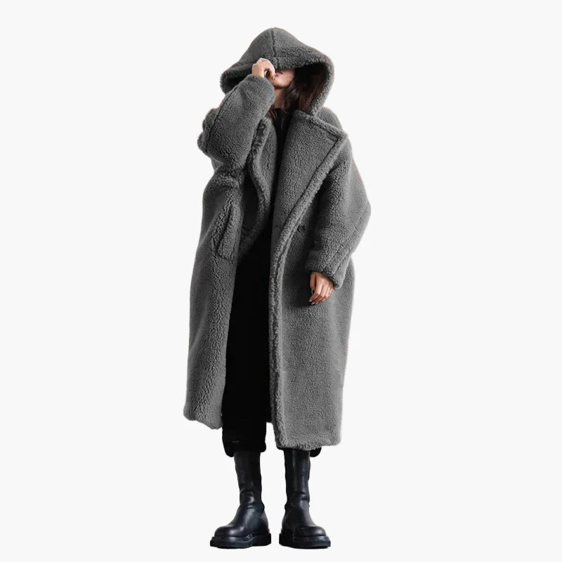 Damen Oversize Teddy Mantel mit Kapuze – Modischer Wintermantel für Alltag & Streetstyle