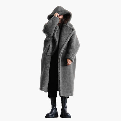 Damen Oversize Teddy Mantel mit Kapuze – Modischer Wintermantel für Alltag & Streetstyle