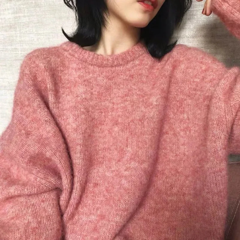 Damen Oversize Retro Strickpullover – Lockerer Vintage Style für Herbst & Winter