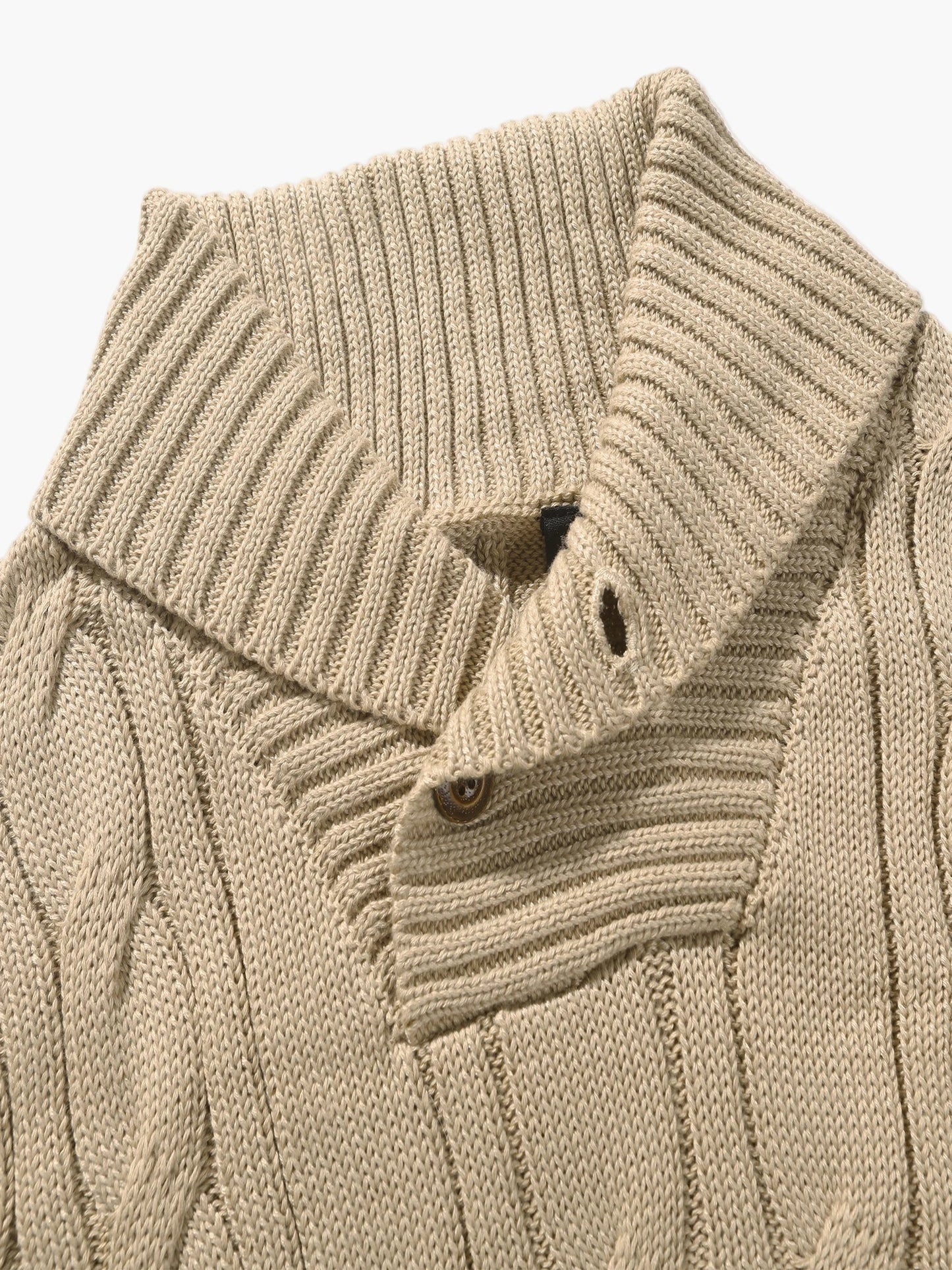 Herren Strickpullover mit Schalkragen und Knopfleiste – Stilvoller, warmer Winterpullover im Zopfmuster für Freizeit und Büro