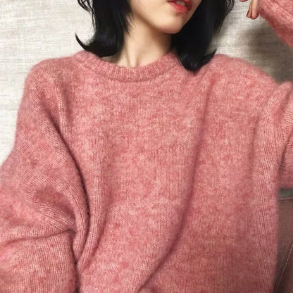 Damen Oversize Retro Strickpullover – Lockerer Vintage Style für Herbst & Winter