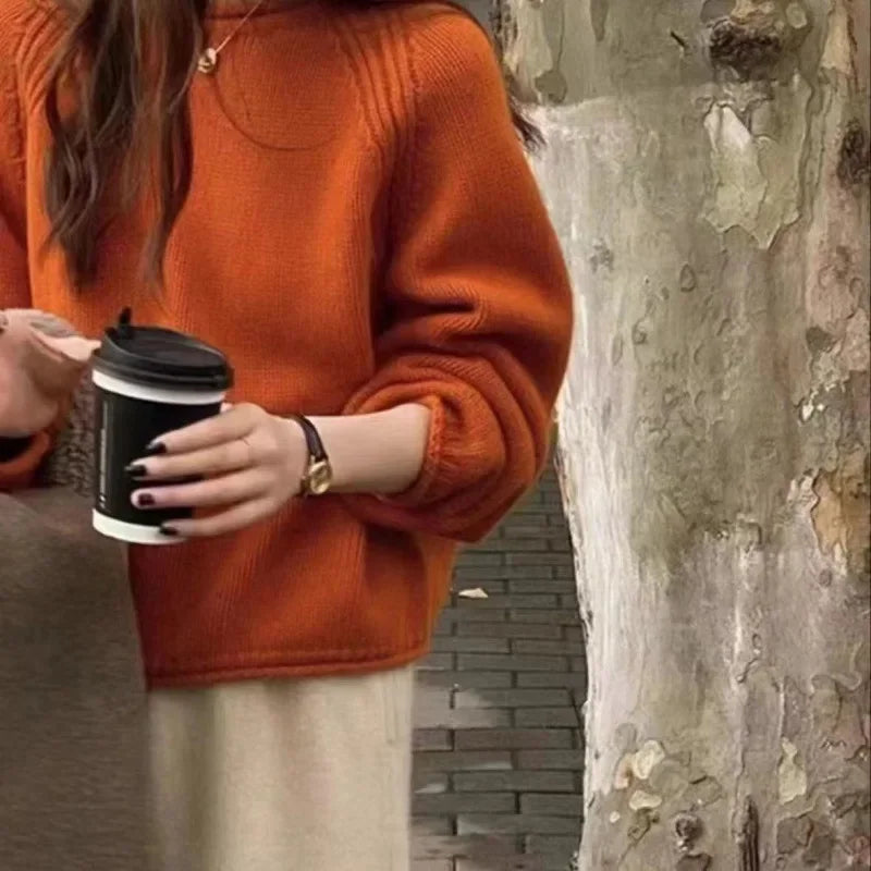 Damen Strickpullover Lockerer Schnitt Französischer Stil – Modischer Freizeit-Sweater für Alltag & Büro
