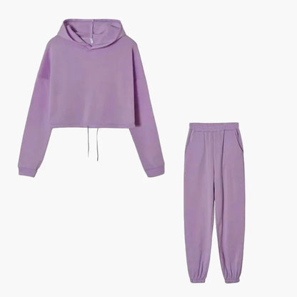 Damen Zweiteiliges Lounge-Set – Modisches Cropped Hoodie und Jogginghose, Bequemes Freizeit-Outfit