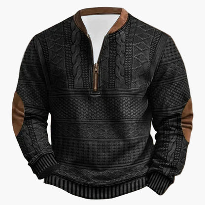 Herren Outdoor Freizeitpullover mit Stehkragen und Zipper – Strick-Look, Komfort für Alltag und Outdoor