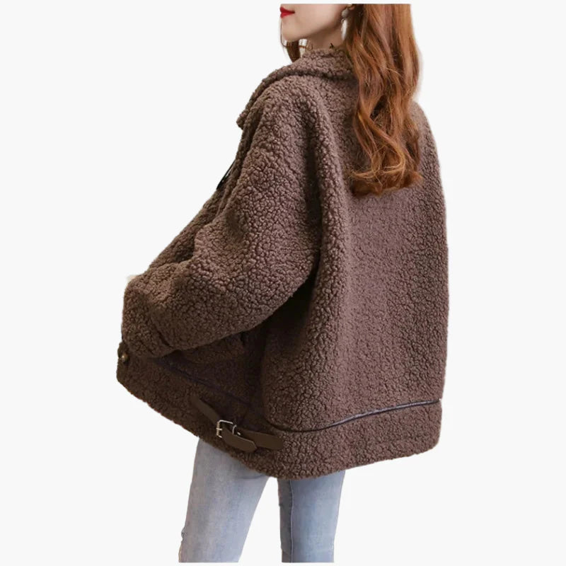 Damen Teddyfell Jacke Kuschelig Warm Freizeit Übergangsjacke Vintage Stil
