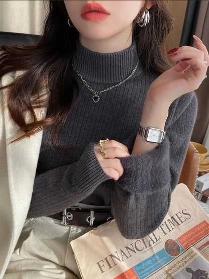 Damen Rollkragen Pullover Crop Top Winter Warm Strickmode Freizeit