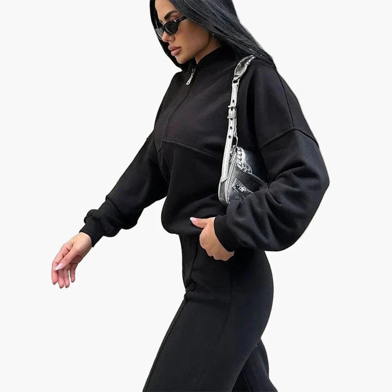 Damen Oversize Zweiteiler Set – Lässiger Reißverschluss Hoodie & Weite Hose, Perfekt für Freizeit & Streetwear