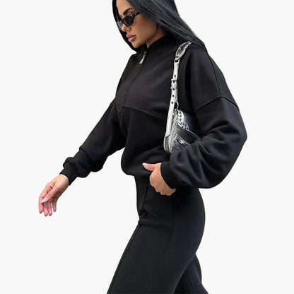 Damen Oversize Zweiteiler Set – Lässiger Reißverschluss Hoodie & Weite Hose, Perfekt für Freizeit & Streetwear