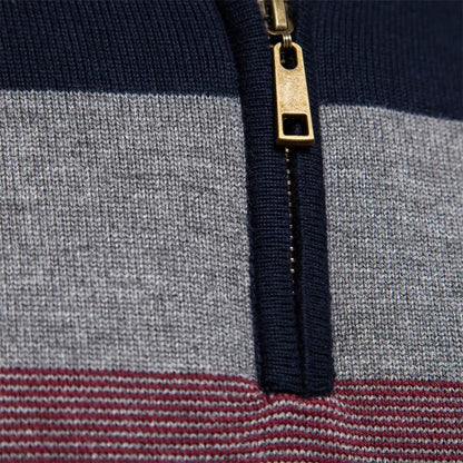 Herren Strickpullover mit Viertelreißverschluss – Eleganter Streifen-Look für Alltag und Büro