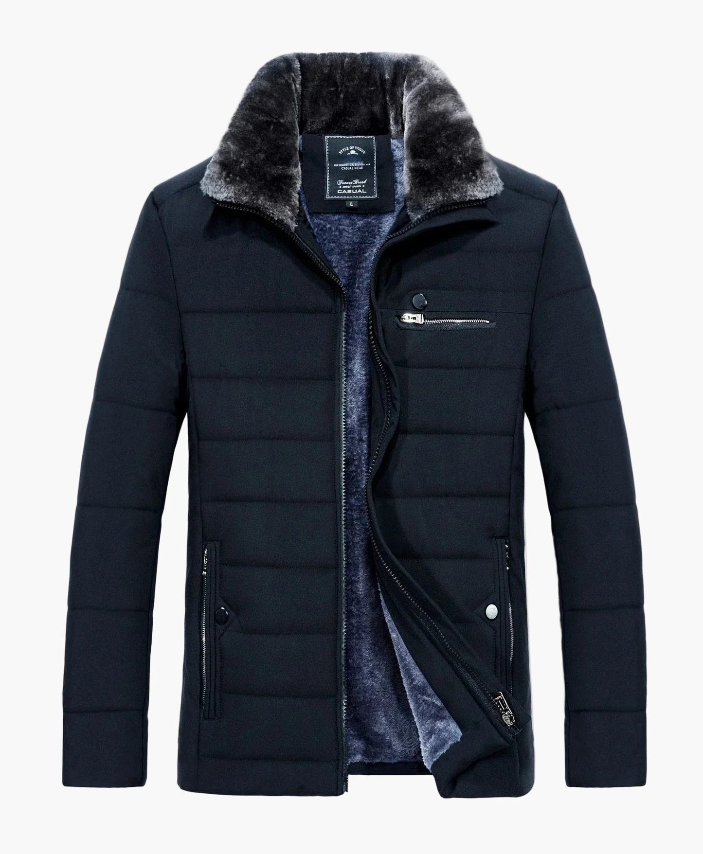 Herren Winter Steppjacke mit Kunstfellkragen – Elegante Outdoor Übergangsjacke