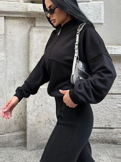Damen Oversize Zweiteiler Set – Lässiger Reißverschluss Hoodie & Weite Hose, Perfekt für Freizeit & Streetwear